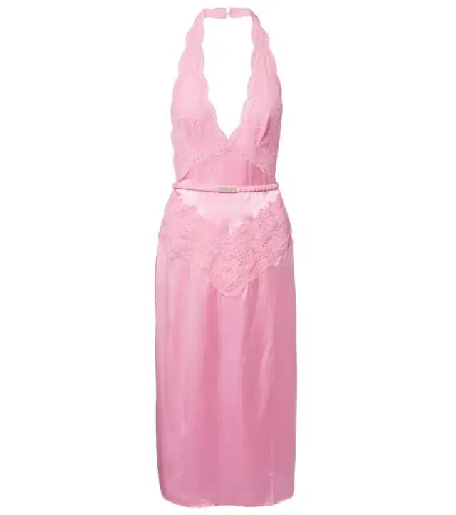 Lace-trimmed silk satin midi dress