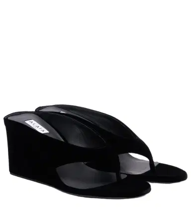 Alaïa Alaïa Velvet wedge thong sandals | Thumbnail 1