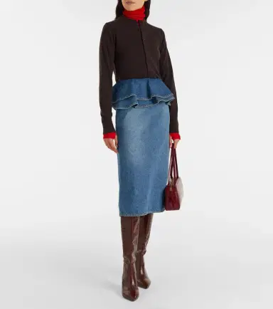 Plan C Peplum denim midi skirt | Thumbnail 5