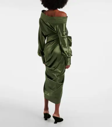 Dries Van Noten Gathered silk-blend satin midi skirt | Thumbnail 2