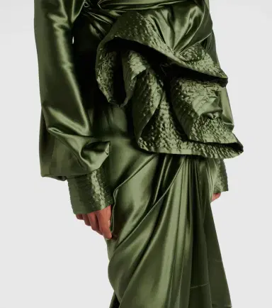 Dries Van Noten Gathered silk-blend satin midi skirt | Thumbnail 3