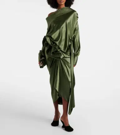 Dries Van Noten Gathered silk-blend satin midi skirt | Thumbnail 4