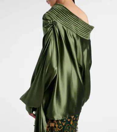 Dries Van Noten Asymmetric draped silk-blend satin top | Thumbnail 2