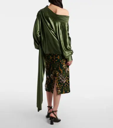Dries Van Noten Asymmetric draped silk-blend satin top | Thumbnail 3