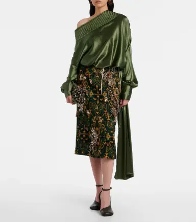 Dries Van Noten Asymmetric draped silk-blend satin top | Thumbnail 4