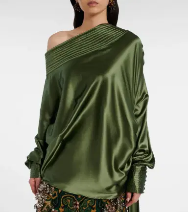 Dries Van Noten Asymmetric draped silk-blend satin top | Thumbnail 6