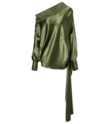 Dries Van Noten Asymmetric draped silk-blend satin top | Thumbnail 1