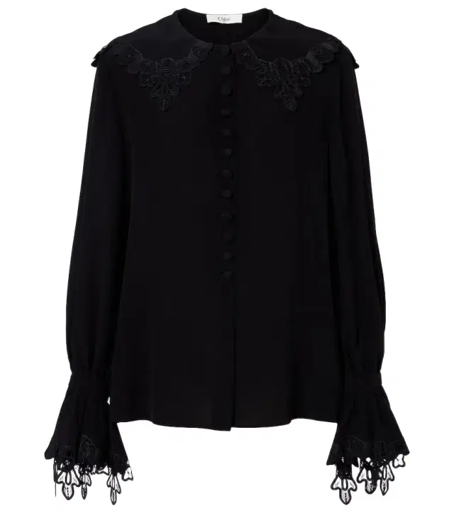 Chloé Embroidered silk crêpe de chine blouse