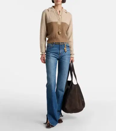 Chloe Chloé Cable-knit ruffled wool and cashmere polo sweater | Thumbnail 2