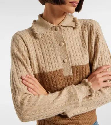 Chloe Chloé Cable-knit ruffled wool and cashmere polo sweater | Thumbnail 3