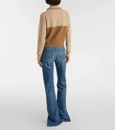 Chloe Chloé Cable-knit ruffled wool and cashmere polo sweater | Thumbnail 4