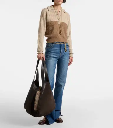 Chloe Chloé Cable-knit ruffled wool and cashmere polo sweater | Thumbnail 5