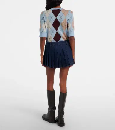 7 For All Mankind Pleated low-rise denim miniskirt | Thumbnail 2