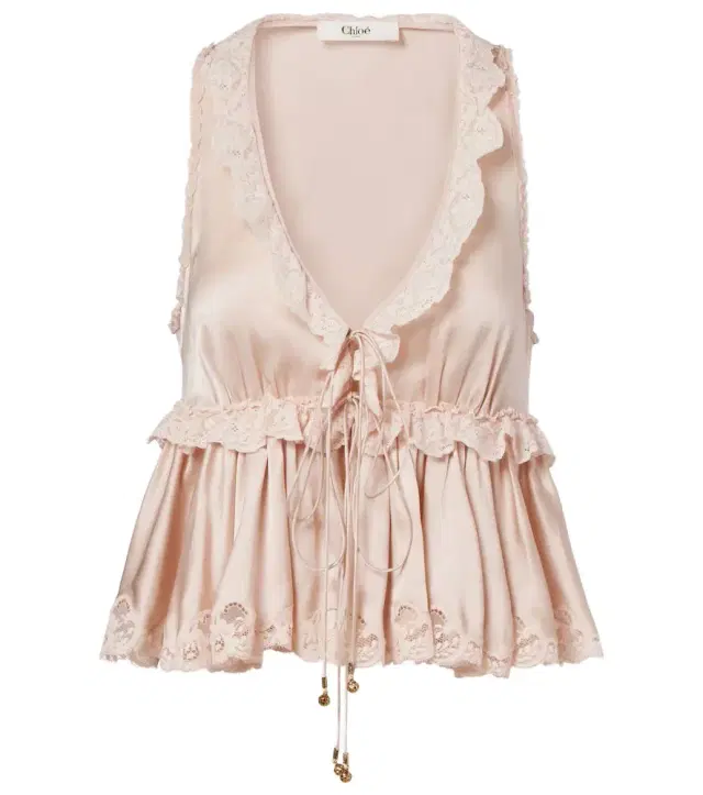 Chloé Lace-trimmed silk satin top
