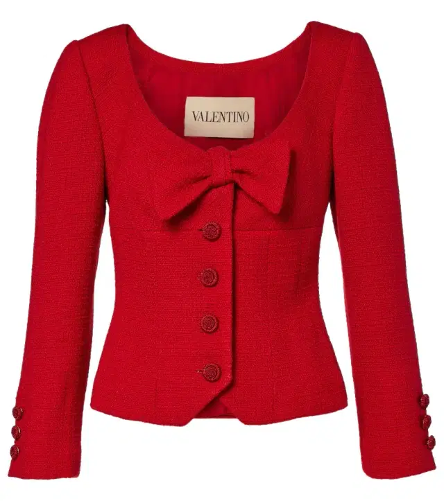 Valentino Bow-detail cropped wool-blend tweed jacket