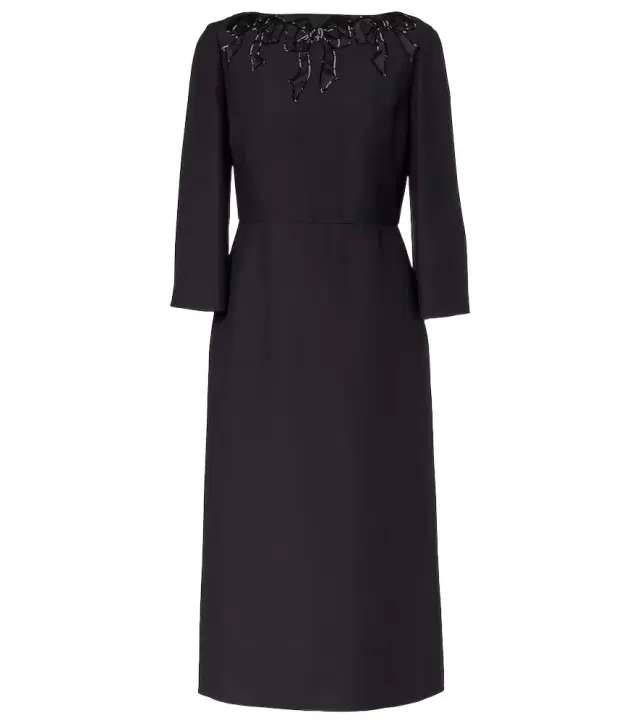 Valentino Embroidered wool and silk midi dress