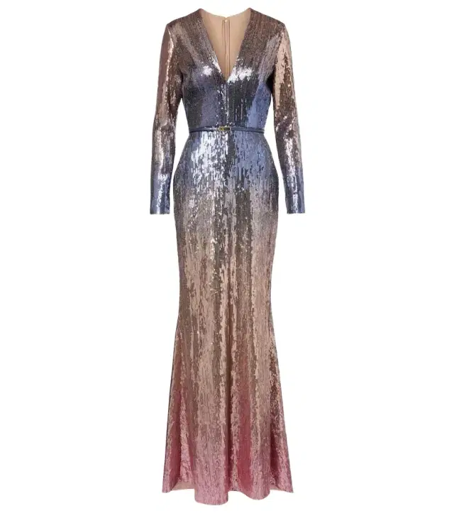 Elie Saab Ombré sequined belted gown