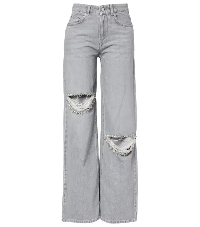 Area Distressed embellished wide-leg jeans