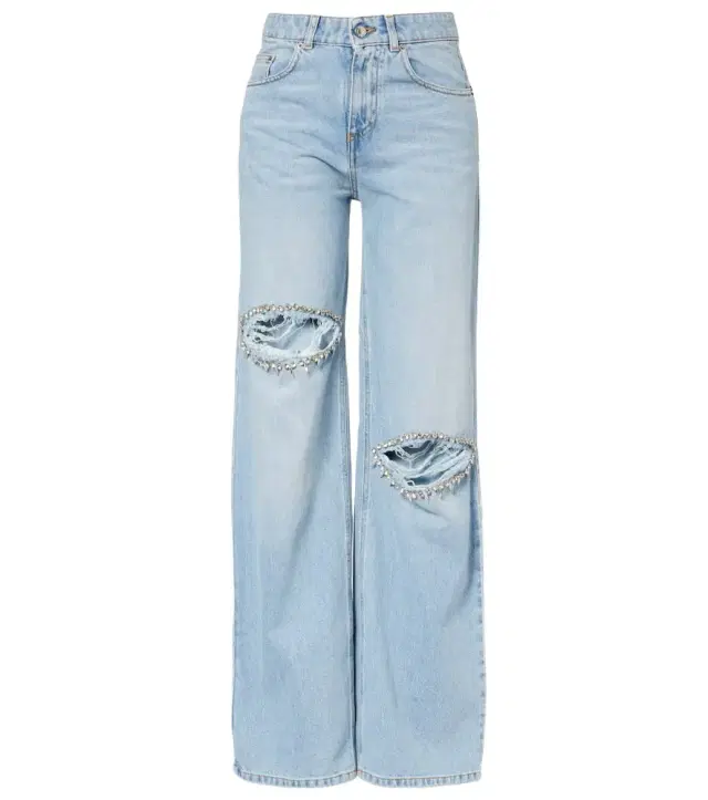 Area Distressed embellished wide-leg jeans