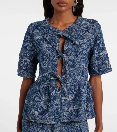 Ganni Peplum Tapestry cotton blouse | Thumbnail 4
