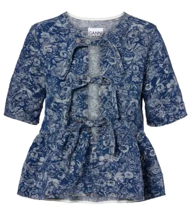 Ganni Peplum Tapestry cotton blouse | Thumbnail 1