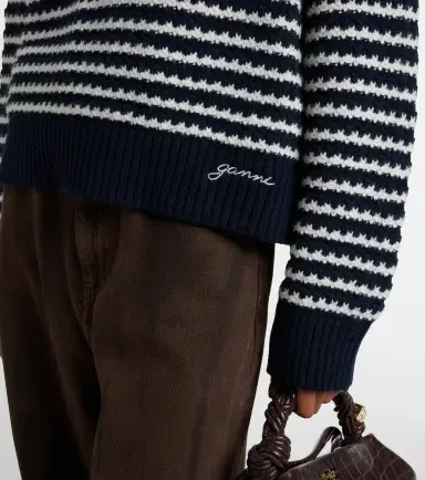 Ganni Striped wool and cotton sweater | Thumbnail 5