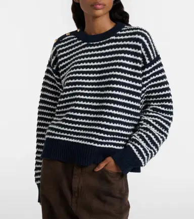Ganni Striped wool and cotton sweater | Thumbnail 6
