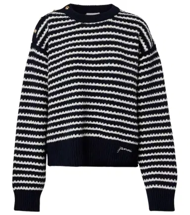 Ganni Striped wool and cotton sweater | Thumbnail 1