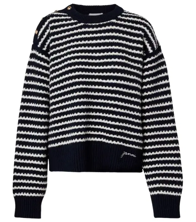 Ganni Striped wool and cotton sweater