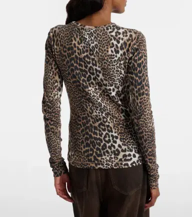 Ganni Leopard-print cotton-blend top | Thumbnail 2