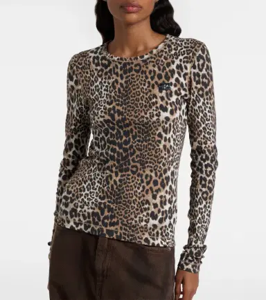 Ganni Leopard-print cotton-blend top | Thumbnail 4