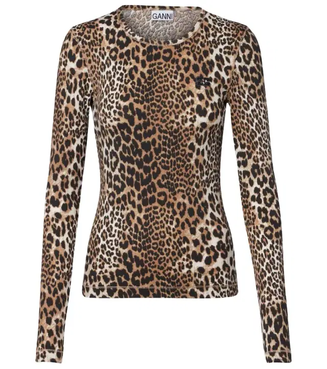 Ganni Leopard-print cotton-blend top