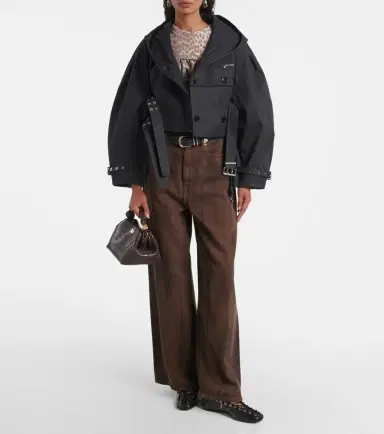 Ganni Belted cropped cotton jacket | Thumbnail 2