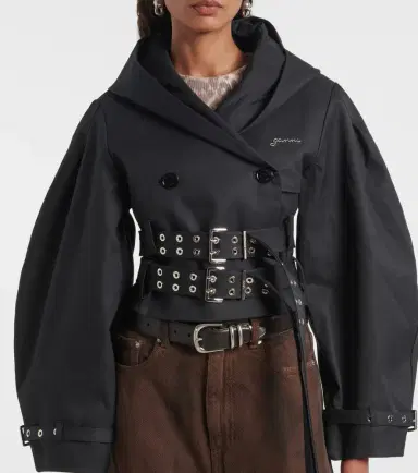 Ganni Belted cropped cotton jacket | Thumbnail 5