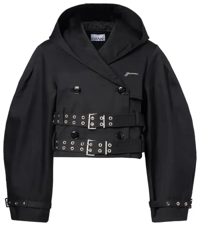 Ganni Belted cropped cotton jacket
