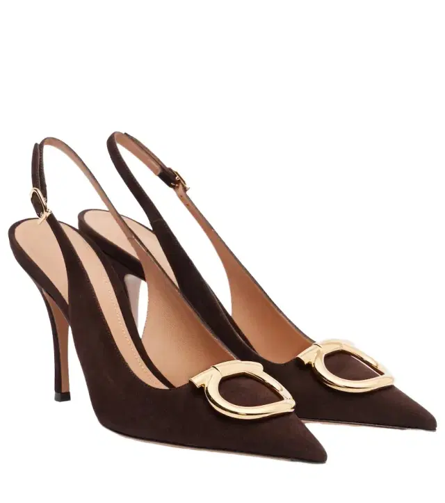 Ferragamo Sara Maxi Gancini suede slingback pumps
