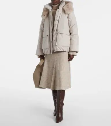 Brunello Cucinelli Shearling-trimmed taffeta down jacket | Thumbnail 5 Brunello Cucinelli Shearling-trimmed taffeta down jacket | Thumbnail 5
