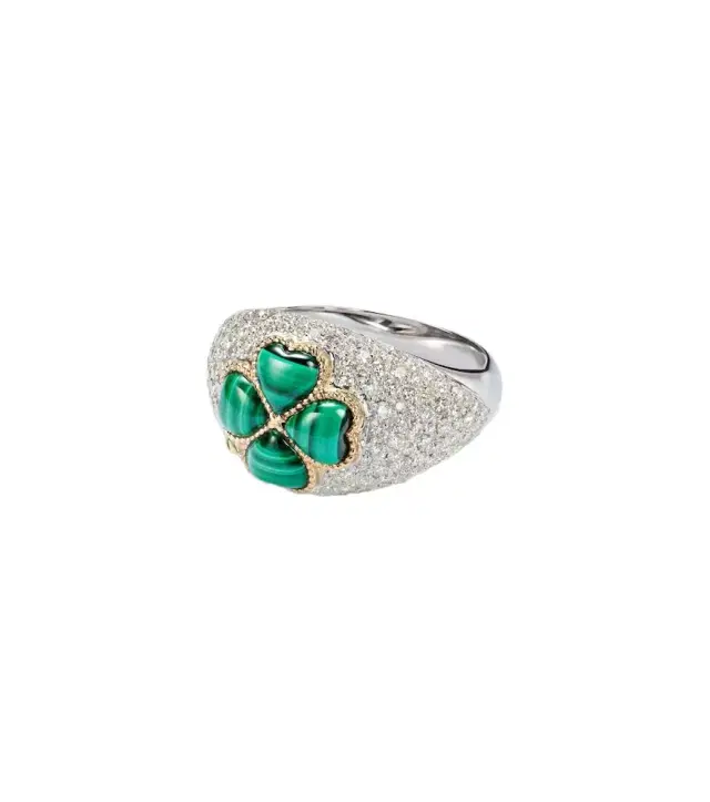 Yvonne Leon Yvonne Léon 9kt white gold ring with diamonds and malachite