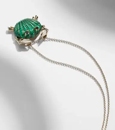 Yvonne Léon Yvonne Léon Crabe Coquillage 9kt gold pendant necklace with malachite and diamonds | Thumbnail 4