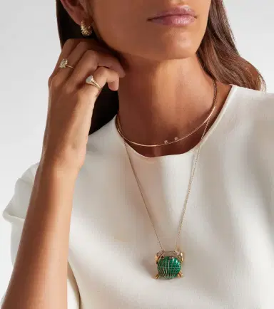 Yvonne Léon Yvonne Léon Crabe Coquillage 9kt gold pendant necklace with malachite and diamonds | Thumbnail 5