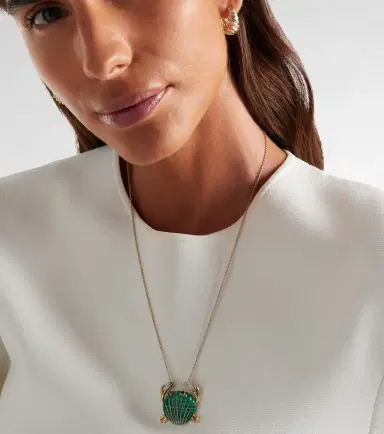 Yvonne Léon Yvonne Léon Crabe Coquillage 9kt gold pendant necklace with malachite and diamonds | Thumbnail 6