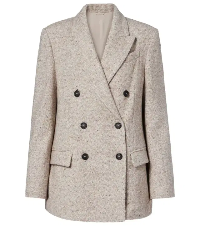 Double-breasted wool and silk-blend blazer