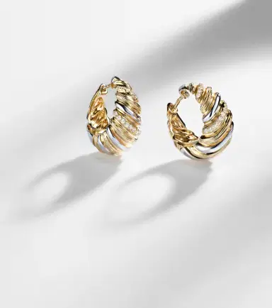 Yvonne Léon Yvonne Léon Gaufrette 9kt white and yellow gold hoop earrings with diamonds | Thumbnail 5 Yvonne Léon Yvonne Léon Gaufrette 9kt white and yellow gold hoop earrings with diamonds | Thumbnail 5