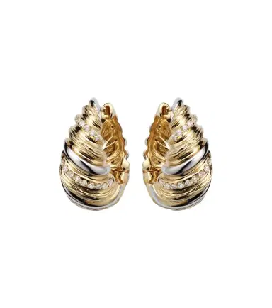 Yvonne Léon Yvonne Léon Gaufrette 9kt white and yellow gold hoop earrings with diamonds | Thumbnail 1 Yvonne Léon Yvonne Léon Gaufrette 9kt white and yellow gold hoop earrings with diamonds | Thumbnail 1