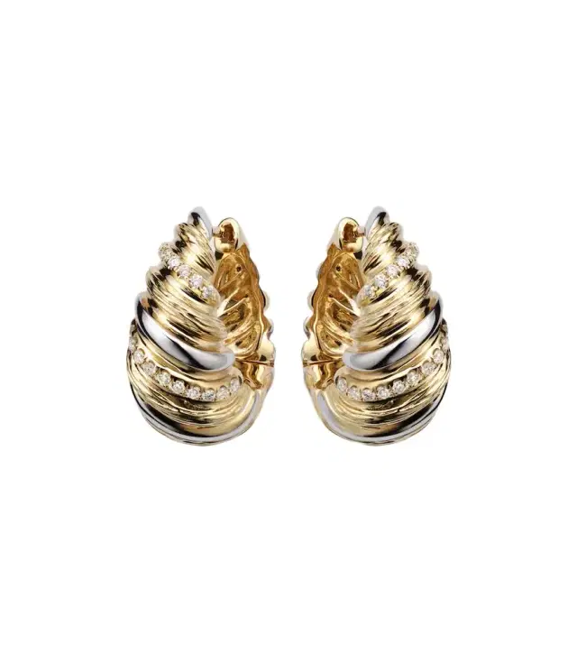 Yvonne Léon Gaufrette 9kt white and yellow gold hoop earrings with diamonds
