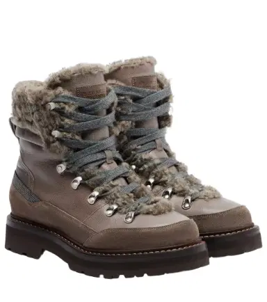Brunello Cucinelli Shearling-lined leather ankle boots | Thumbnail 1 Brunello Cucinelli Shearling-lined leather ankle boots | Thumbnail 1