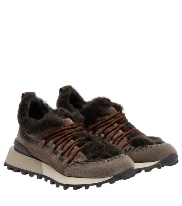 Brunello Cucinelli Shearling-lined suede low-top sneakers
