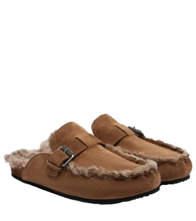 Monili shearling-lined suede mules