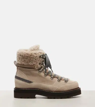 Brunello Cucinelli Shearling-trimmed suede lace-up boots | Thumbnail 4 Brunello Cucinelli Shearling-trimmed suede lace-up boots | Thumbnail 4