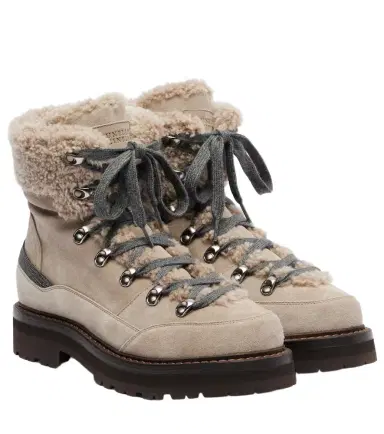 Brunello Cucinelli Shearling-trimmed suede lace-up boots | Thumbnail 1 Brunello Cucinelli Shearling-trimmed suede lace-up boots | Thumbnail 1